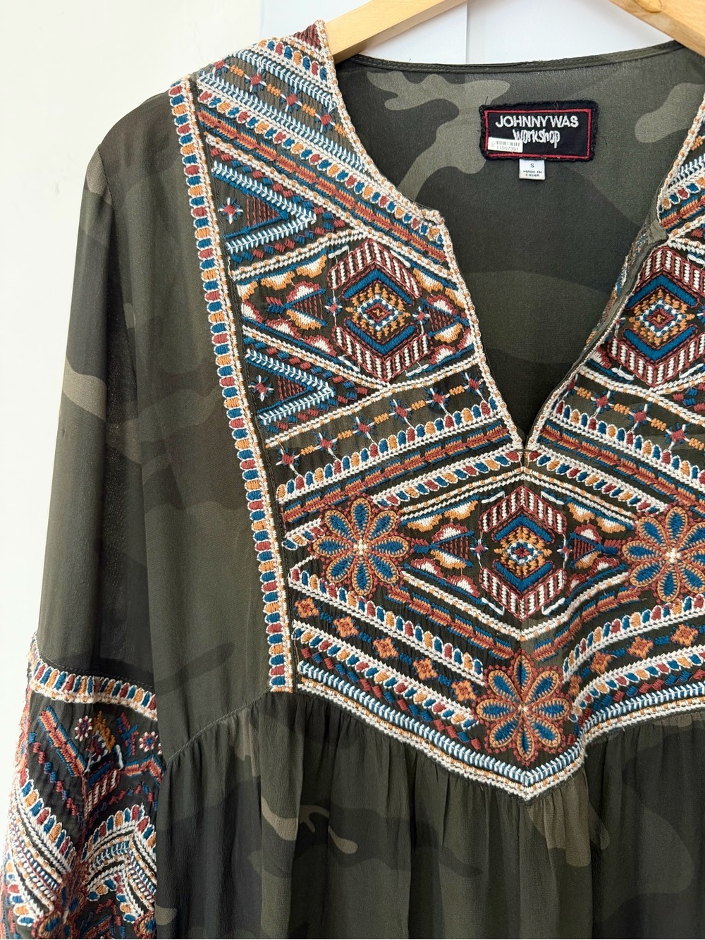 Johnny Was Workshop Camo Embroidered Peasant Boho Tunic Dress Small - Picture 2 of 10